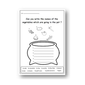 Activity FRENCH WORKSHEET to learn names of VEGETABLES,Primary for French Class KS1 KS2,Language Practice,French Vocabulary Writing Activity