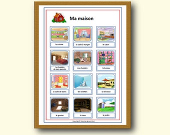 FRANCÉS Habitaciones de la Casa POSTER / Cartel de la Escuela Educativa / Aprendizaje de Francés / Cartel del Aula/Aula Digital Imprimible/Profesor de Francés
