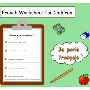 LEARN FRENCH NUMBERS with Worksheet / Primary Printable to Practice Phone Numbers in French Language /Language Learning Teaching Resource