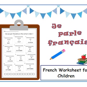 DAYS & MONTHS FRENCH Learning Kids Worksheet / Language Learning French Teacher / French for kids Calendar Dates / Language Worksheet