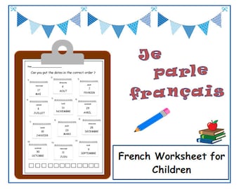 DAYS & MONTHS FRENCH Learning Kids Worksheet / Language Learning French Teacher / French for kids Calendar Dates / Language Worksheet