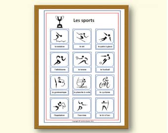 FRANZÖSISCH für KIDS Sport Worte Schule Poster / Französisch lernen Sprache Poster / Französisch druckbare Sport Thema Sprache lernen/Französisch Lehrer