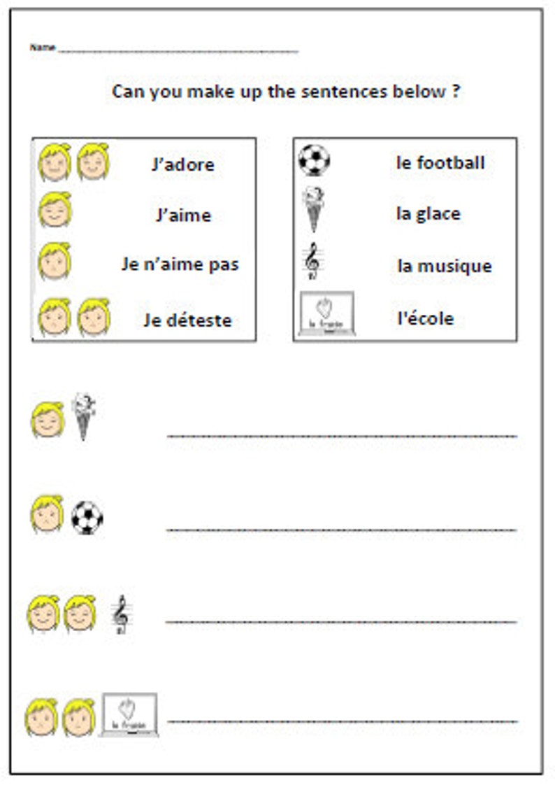 French Worksheet For Kids