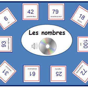 FRENCH NUMBER FLASHCARDS 1/100 with Pronunciation on Audio File,Numbers Printable,Number Cards,Educational Flashcards,French Language Cards