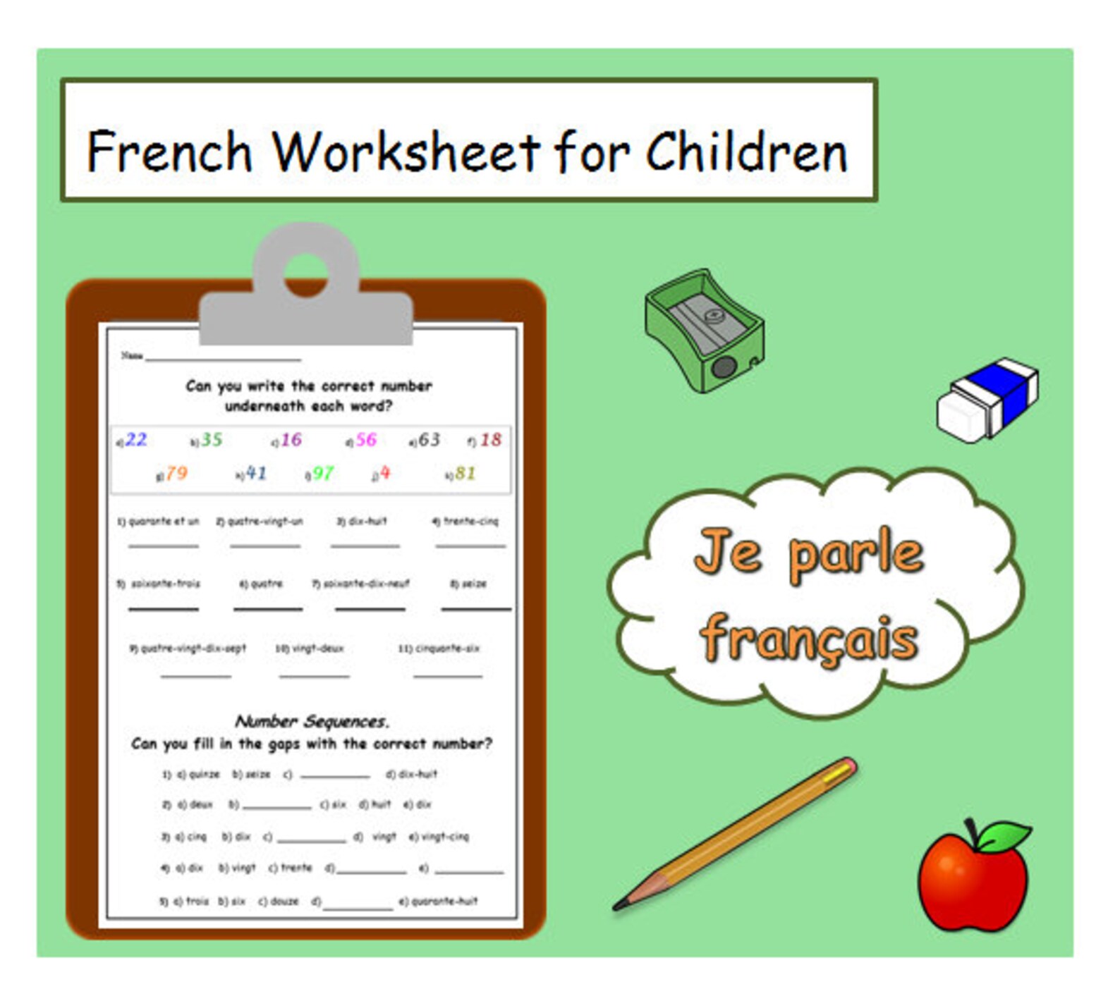 Learn FRENCH NUMBERS With School WORKSHEET / Matching & Etsy Canada