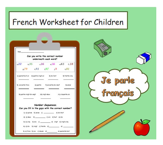 learn french numbers with school worksheet matching etsy singapore