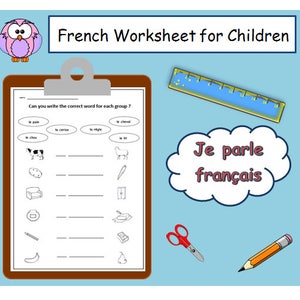 Learn Basic FRENCH VOCABULARY with School WORKSHEET / Matching & Writing Activity French for Kids / French Learning Teaching Resource