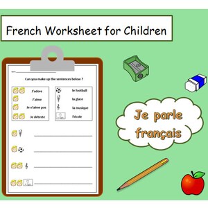 FRENCH TEACHER PRINTABLE Likes & Dislikes School Worksheet  / French for kids Language Worksheet / Homeschool Resources Learning Worksheet