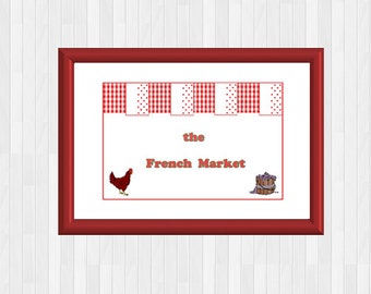 The French Market,Country Decor,Kitchen Print,Red Kitchen Print,French Decor,Food decor,Market Decor,Market Print,French Market Quote