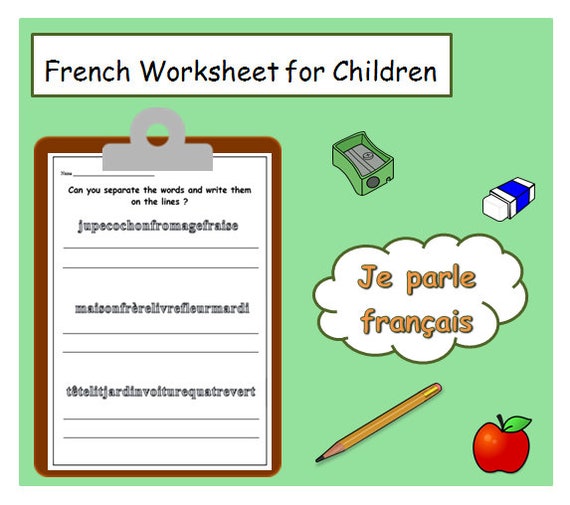 FRENCH PRINTABLE language Activity Worksheet / Basic Words Teachers Worksheet / Language Learning Lesson Plan /Kids Worksheet French Teacher