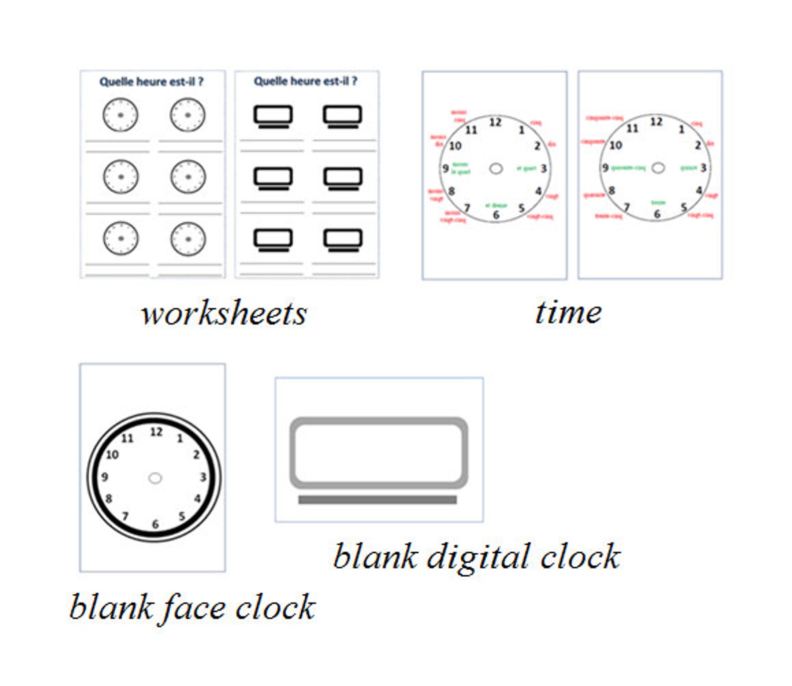 EDUCATIONAL PRINTABLES / Learn the Time in French With Clock Cards ...