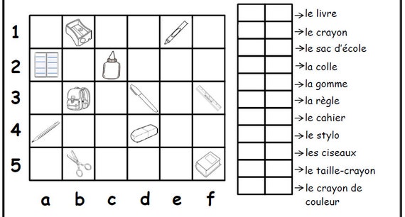 SCHOOL Items VOCABULARY FRENCH Worksheetteaching Resources -  Israel