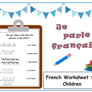 TEACHER WORKSHEET to Learn Numbers & Animals in FRENCH / kids activity printable/ Language Learning / French Words / Primary Homeschooling