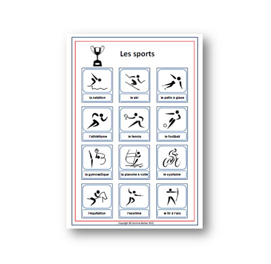 French For Kids Sports Words School Poster French Learning Etsy