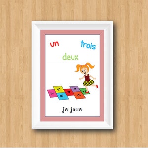 FRENCH CHILDREN POSTER,Hopscotch Pint,Learn Basic Words with French Poster,Printable for Teaching the Children and Decorating the Classroom