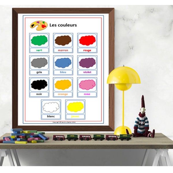 Colour FRENCH SCHOOL POSTER / Learn Basic French with Colour Poster / Educational Poster French Language Classroom Decor / Lesson Plan