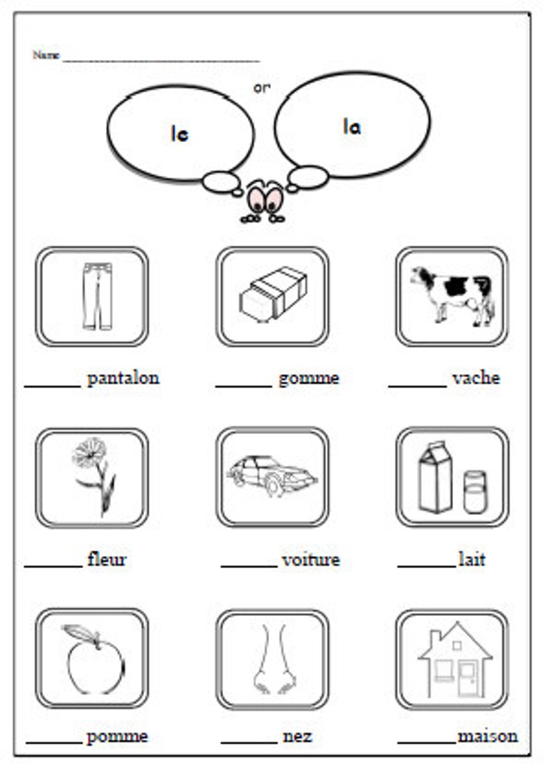 MASCULINE or FEMININE FRENCH Printable Genders Activity Kids / | Etsy