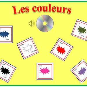 COULEUR fiches FRANÇAIS avec la prononciation sur fichier Audio, les enfants cartes, cartes imprimables, fiches éducatives, fiches de langue de l’école