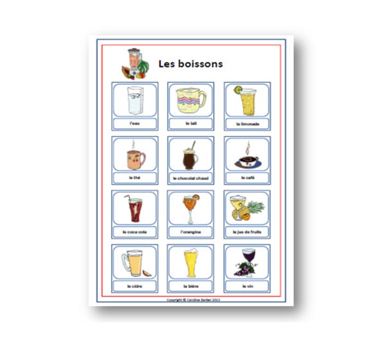 FRENCH EDUCATIONAL POSTER Drink Vocabulary Printable / Food Etsy