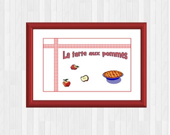 Apple Pie,Apple Tart,Apple Decor,Kitchen Wall Decor,Red Kitchen Decor,Food Decor,French Food,French Quote,Apple Dessert Print,Language Art