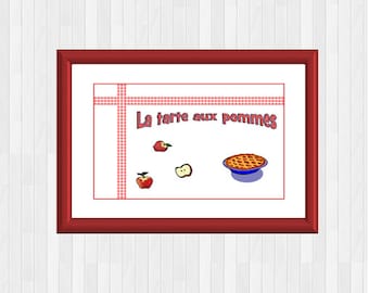 Apfelkuchen, Apfelkuchen, Apfel Dekor, Küche Wand Dekor, Rote Küche Dekor, Essen Dekor, Französisches Essen, Französisches Zitat, Apfel Dessert Druck, Sprache Kunst