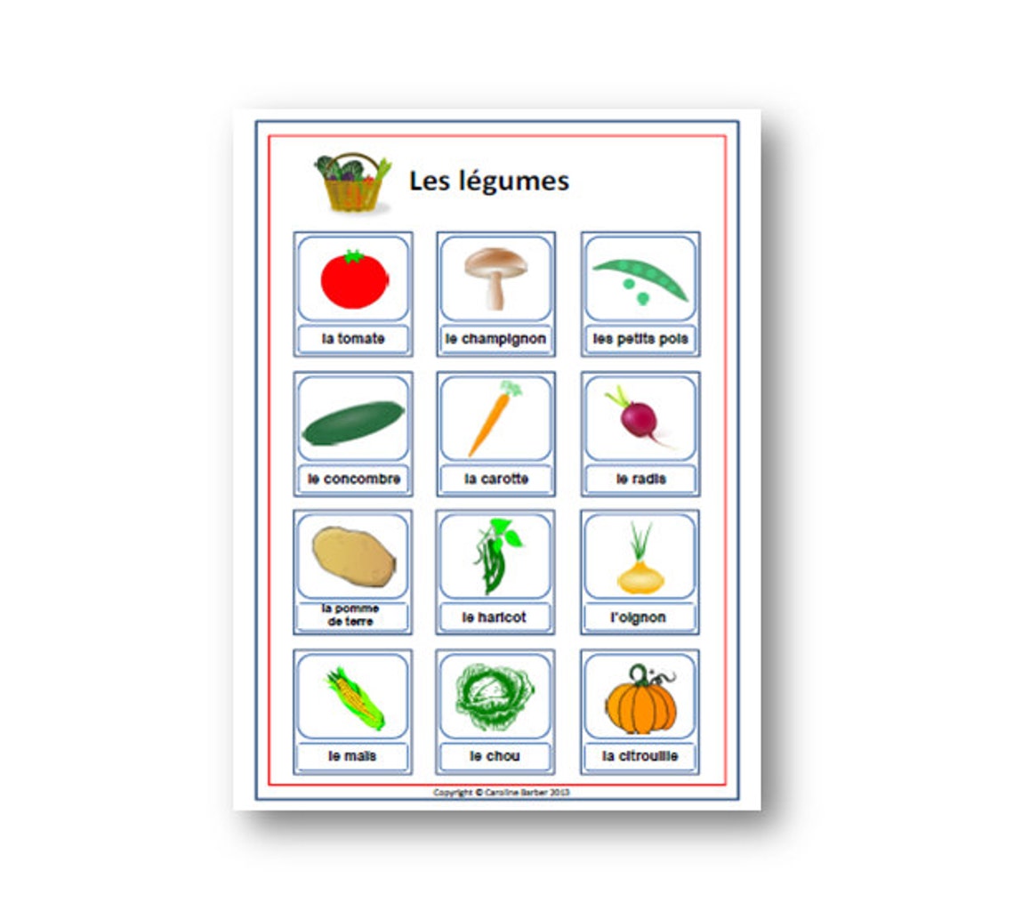 FRENCH POSTER to Learn Names of Vegetables / French Teacher / School Poster With Food Vocabulary