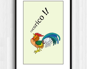 Wall Art,Cocorico Print,Rooster Print,Le Coq,Decor Gift,Room Decor,Digital Art, French Wall Decor,Rooster,Country Home Decor
