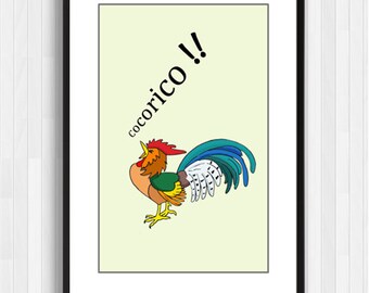 Wandkunst,Cocorico Print,Rooster Print,Le Coq,Dekor Geschenk,Raumdekor,digitale Kunst,französische Wanddekor,Hahn,Country Home Decor