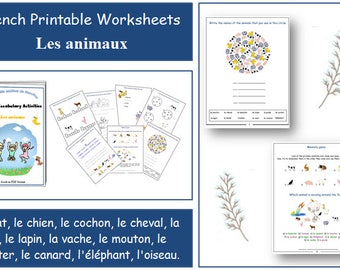 learn french,Printable french,printable sheets,french learning,french animals,kids education,learn languages,printable education