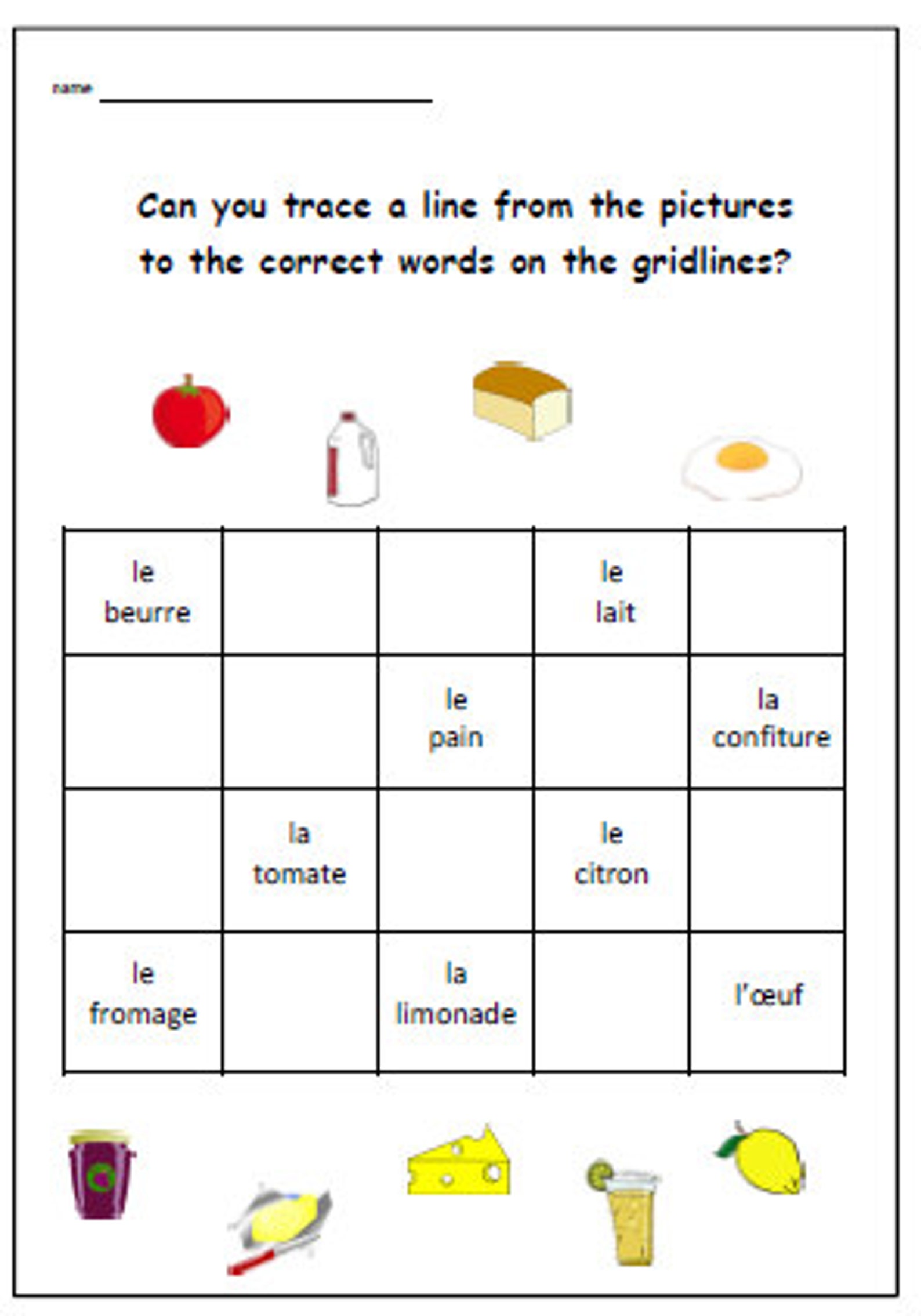 Teacher Worksheet Food Words FRENCH LEARNING/Kids Activities | Etsy