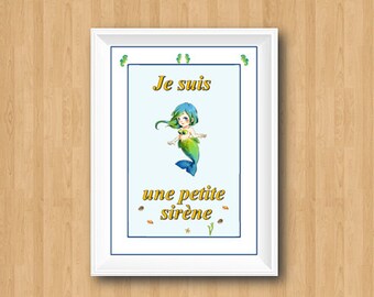 Mermaid Nursery Decor,Petite Sirene,French Nursery Art Print,Nursery Wall Decor,Nursery Sea Wall Decor,Language Art,Girls Room Decor