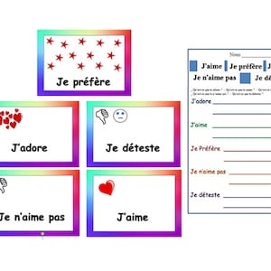 EXPRESS aime, n’aime pas les préférences de l’enseignant Français-Français ressources-salle de classe-l’apprentissage-enseignement cartes-Français classe-Français langue
