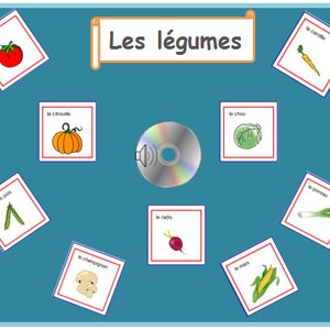VEGETABLE FRENCH FLASHCARDS with Audio File Pronunciation,Food Flashcards,Food French Word Cards,Food Teachers Cards,Food Language Cards