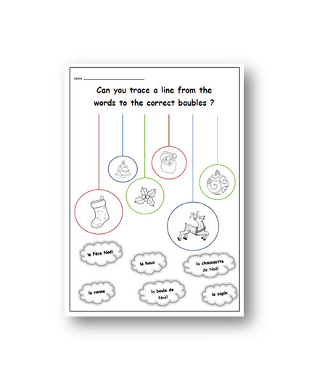 CHRISTMAS KIDS ACTIVITY Printable / French Words Christmas Vocabulary ...