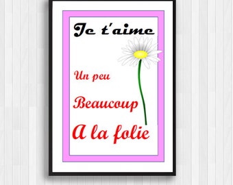 He Loves Me He Loves Me Not,Je T'aime Print,Je T'aime Quote,French Wall Art,Poster Print,French Decor,French Poster,Daisy Print,French Quote