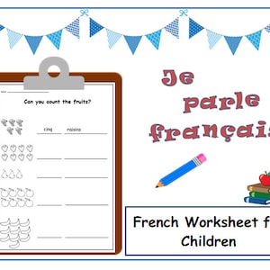MATHS & LITERACY FRENCH Printable / Learn French Numbers with Counting Worksheet / Student Printable /Basic French Words /