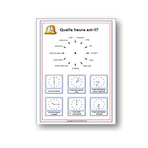 FRENCH POSTER for SCHOOL / Time Numeracy Educational Classroom Poster / French Educational Printable / Tell the Time in French image 2