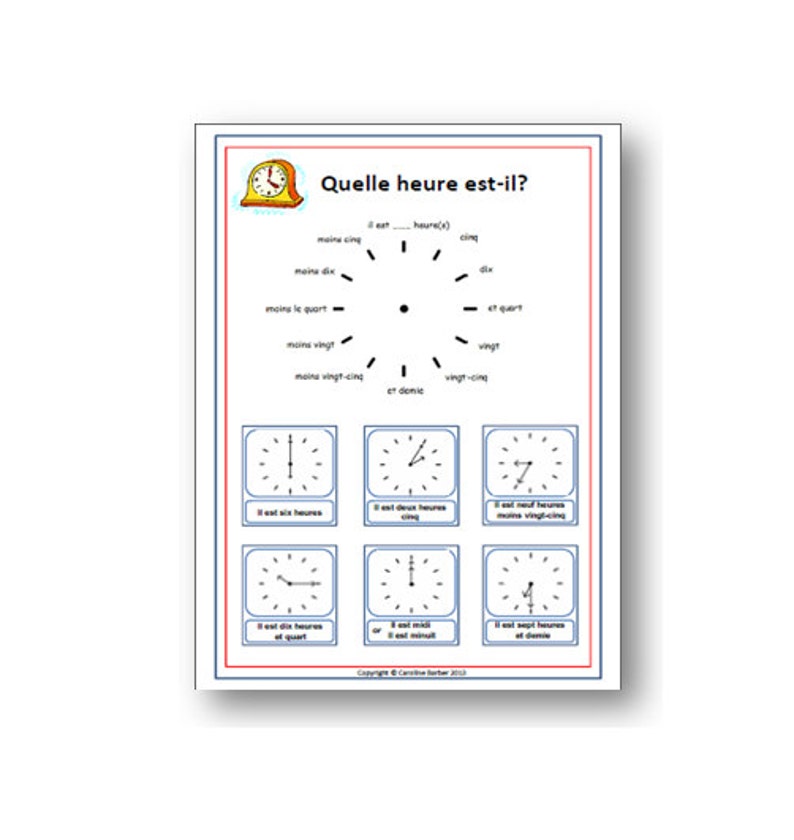 FRENCH POSTER for SCHOOL / Time Numeracy Educational Classroom Poster / French Educational Printable / Tell the Time in French image 2