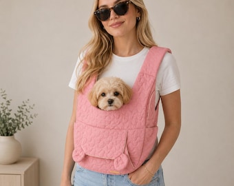 Quilted Pink Dog Carrier Sling – Hands-Free Pet Papoose for Small Dogs