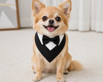Dog Bandana Costume, Tuxedo Pet Outfit for Wedding, Birthday, Puppy Accessory