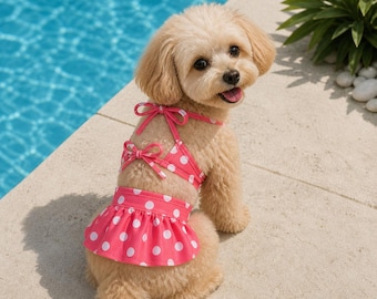 Dog Bikini Swimsuit with Skirt – Polka Dot Pet Summer Beach Outfit