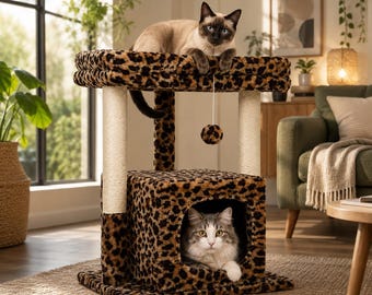 Leopard Cat Tree with Condo & Scratching Posts