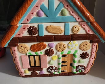 Vintage 1970's Ceramic Cookie Jar shaped like a Gingerbread House