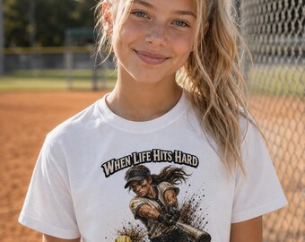 When Life Hits Hard Hit Back Softball Shirt, Girls Softball Tee, Softball Player Gift, Inspirational Athlete Shirt, Game Day Tee