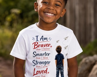 Jungen Inspirational Shirt, ich bin mutiger, klüger, stärker geliebt mehr als ich weiß Tee, positive Affirmation Shirt, Kinder Geschenk