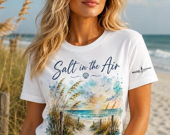 Salt in the Air Serenity Everywhere Shirt, Coastal Watercolor Beach T-Shirt, Ocean Lover Gift, Beach Vacation Tee for Women