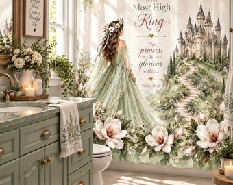 Christian Shower Curtain, Bible Verse Bathroom Decor, Daughter of the King, Princess Shower Curtain, Scripture Christian Bathroom Decor