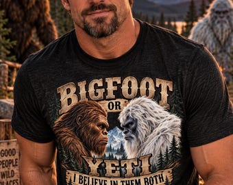 Bigfoot Yeti Face-Off T-Shirt, Cryptid Lover Gift, Outdoor Adventure Tee