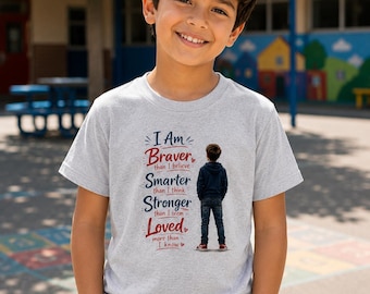 Inspirational Boy Shirt, I Am Braver Than I Believe Youth Tee, Positive Affirmation Boys Shirt, Bella Canvas 3001Y Gift