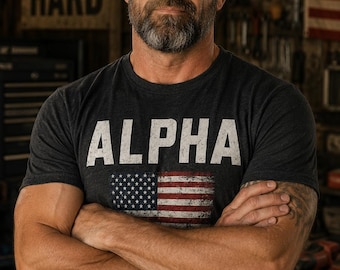 ALPHA Vaterländisches T-Shirt, beunruhigtes Hemd der amerikanischen Flagge, männliches USA-Grafik-T-Shirt, Freiheitsgeschenk für Männer